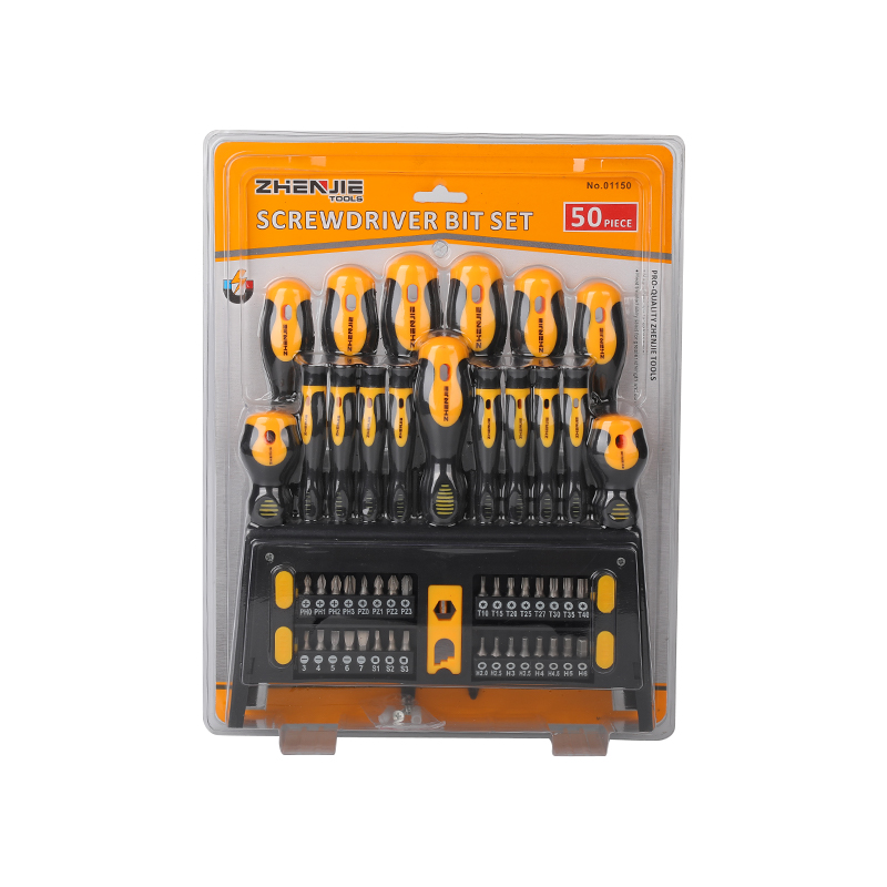 50 peças de prateleira de plástico e conjunto de bits de chave de fenda para embalagem em blister duplo
