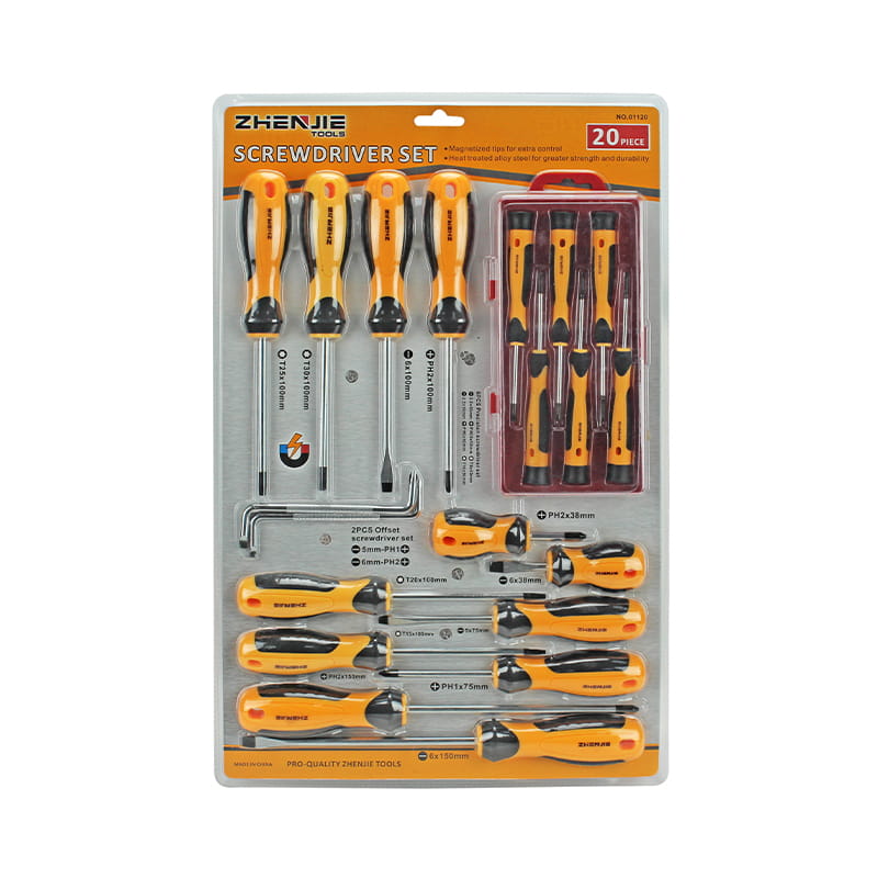 Conjunto de chave de fenda Phillips e Torx com fenda de embalagem em blister duplo de 20 unidades