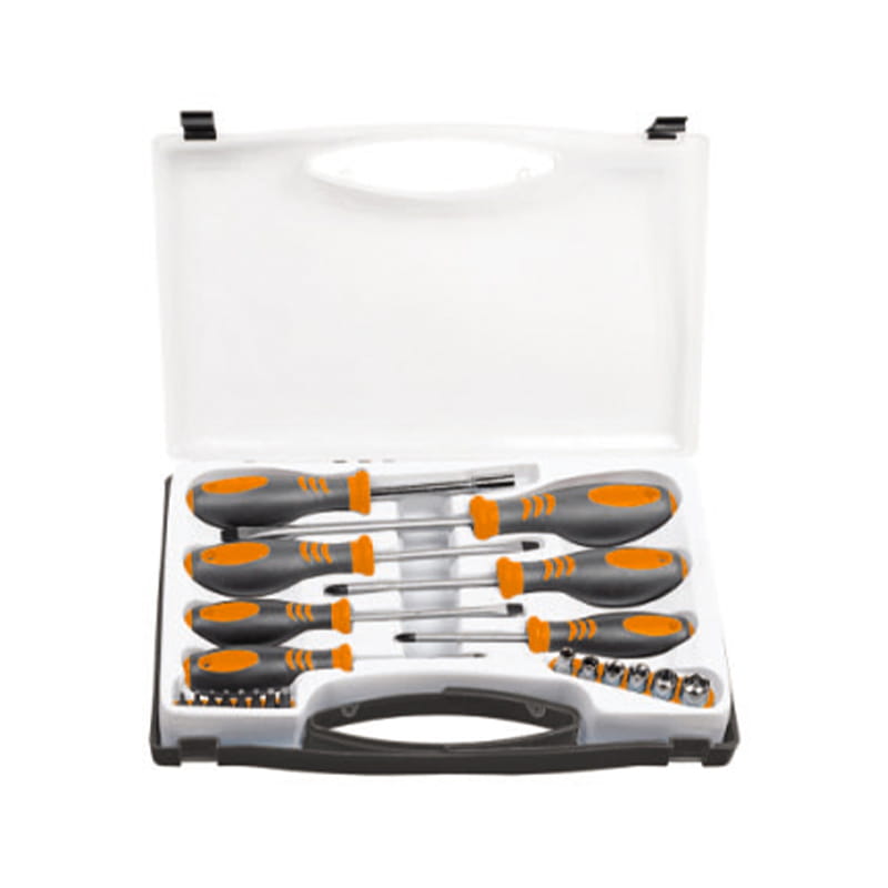 Conjunto de bits de chave de fenda CRV com caixa de plástico 21 unidades