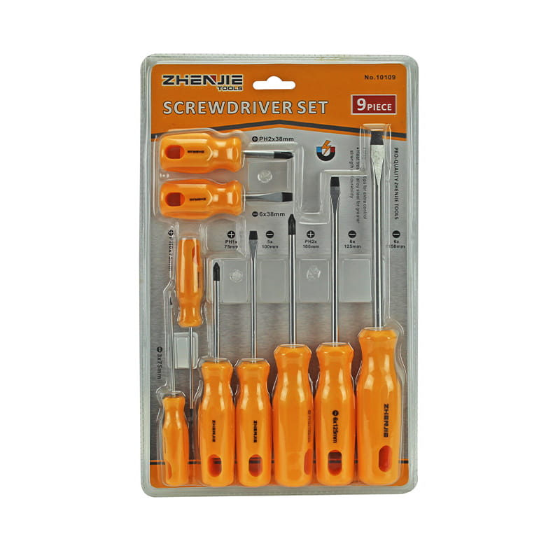 Conjunto de chave de fenda Phillips CRV com alça macia de injeção dupla de 9 unidades